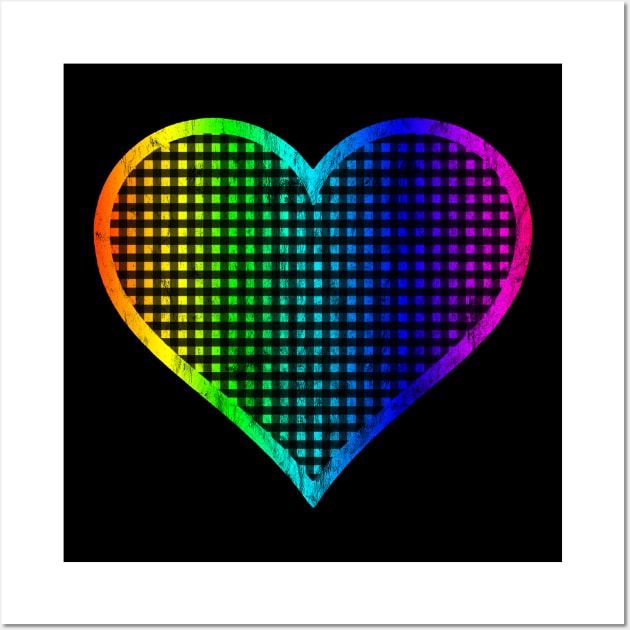 Distressed Rainbow and Black Gingham Heart Wall Art by bumblefuzzies